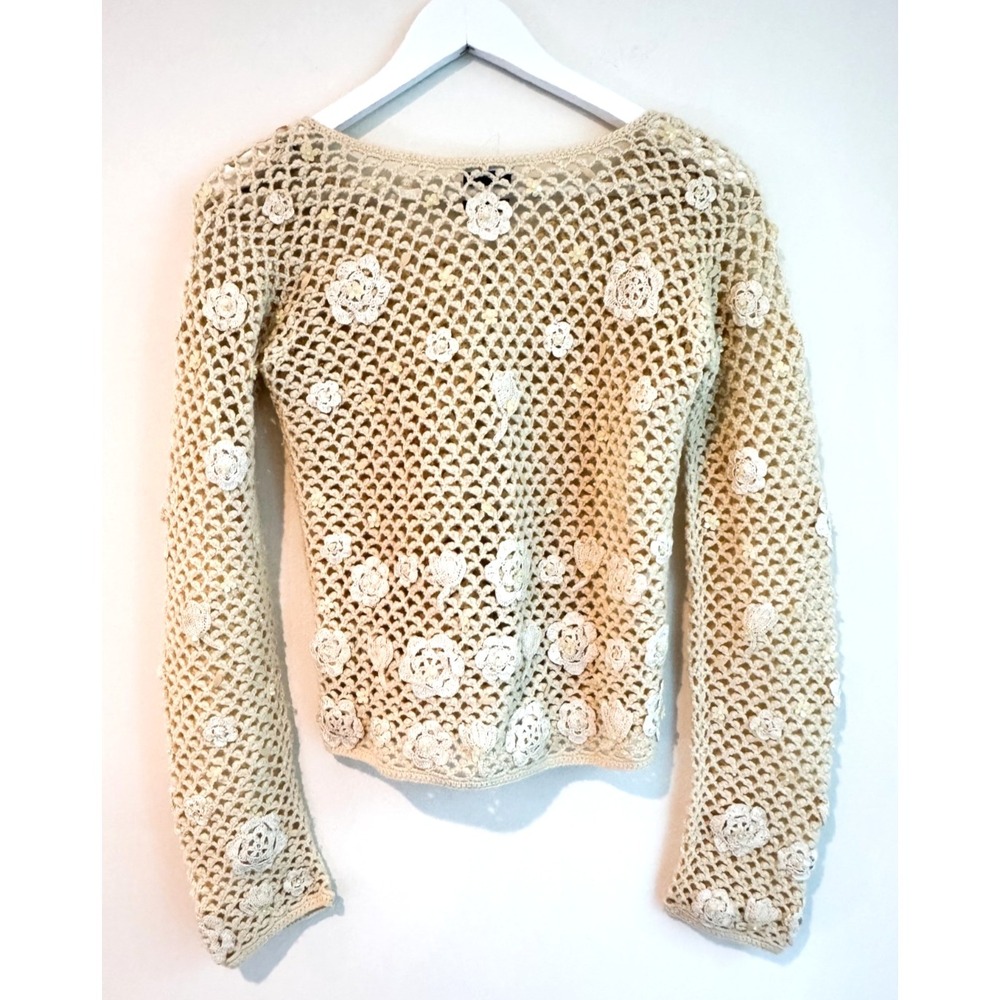 Vintage Moschino Cheap and Chic 100% Wool Cardigan Floral Appliqué Sz S - Picture 3 of 14